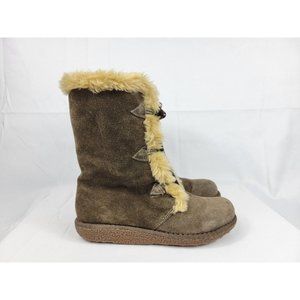Earth Spirit Summit Leather Mid Calf Faux Fur Trim Boots Womens Size 8 Brown